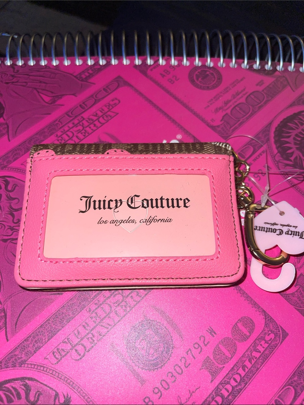 Juicy Couture Brown Card Holder with Pink Strawberry Print - Picture 2 of 3